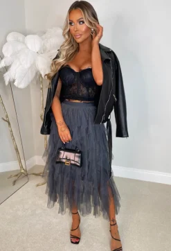 Cloud Nine Grey Waterfall Midi Skirt