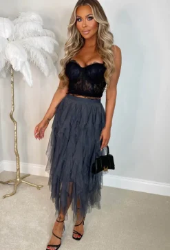 Cloud Nine Grey Waterfall Midi Skirt