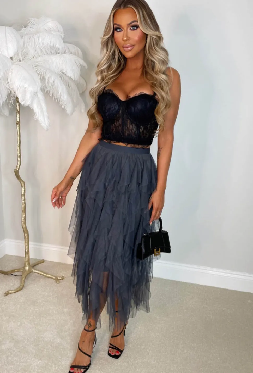 Cloud Nine Grey Waterfall Midi Skirt
