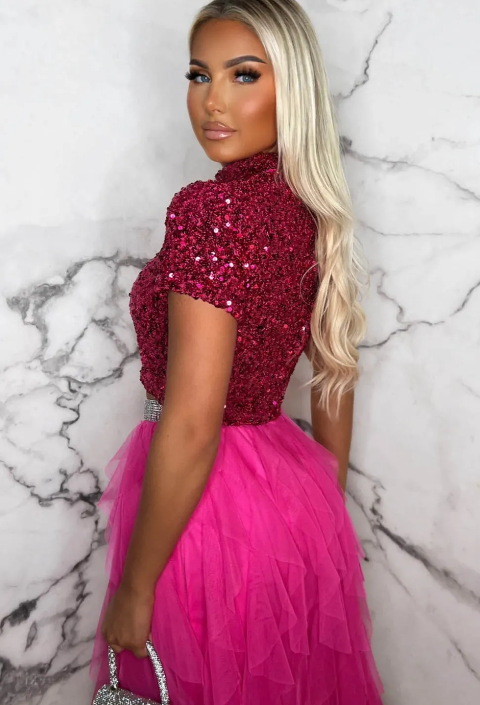 Cloud Nine Hot Pink Waterfall Mesh Midi Skirt