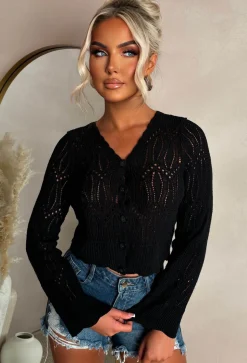 Coastal Chic Black Crochet Knitted Cardigan