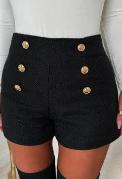 Coco Fever Black Tweed Button Front Shorts