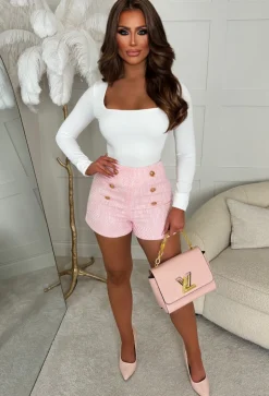 Coco Fever Pink Tweed Button Front Shorts