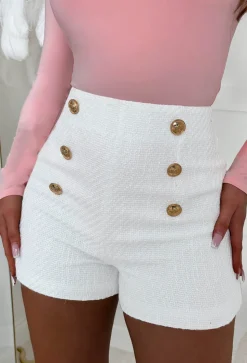 Coco Fever White Tweed Button Front Shorts