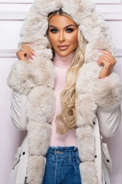Cocoa Kisses Cream Faux Fur Trim Parka Coat