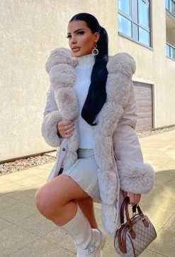 Cocoa Kisses Cream Faux Fur Trim Parka Coat