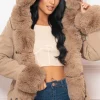 Cocoa Kisses Tan Fur Trim Parka Coat