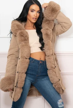 Cocoa Kisses Tan Fur Trim Parka Coat