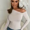 Cold Shoulder Cream Stretch One Shoulder Top