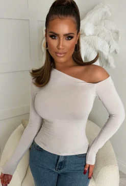 Cold Shoulder Cream Stretch One Shoulder Top