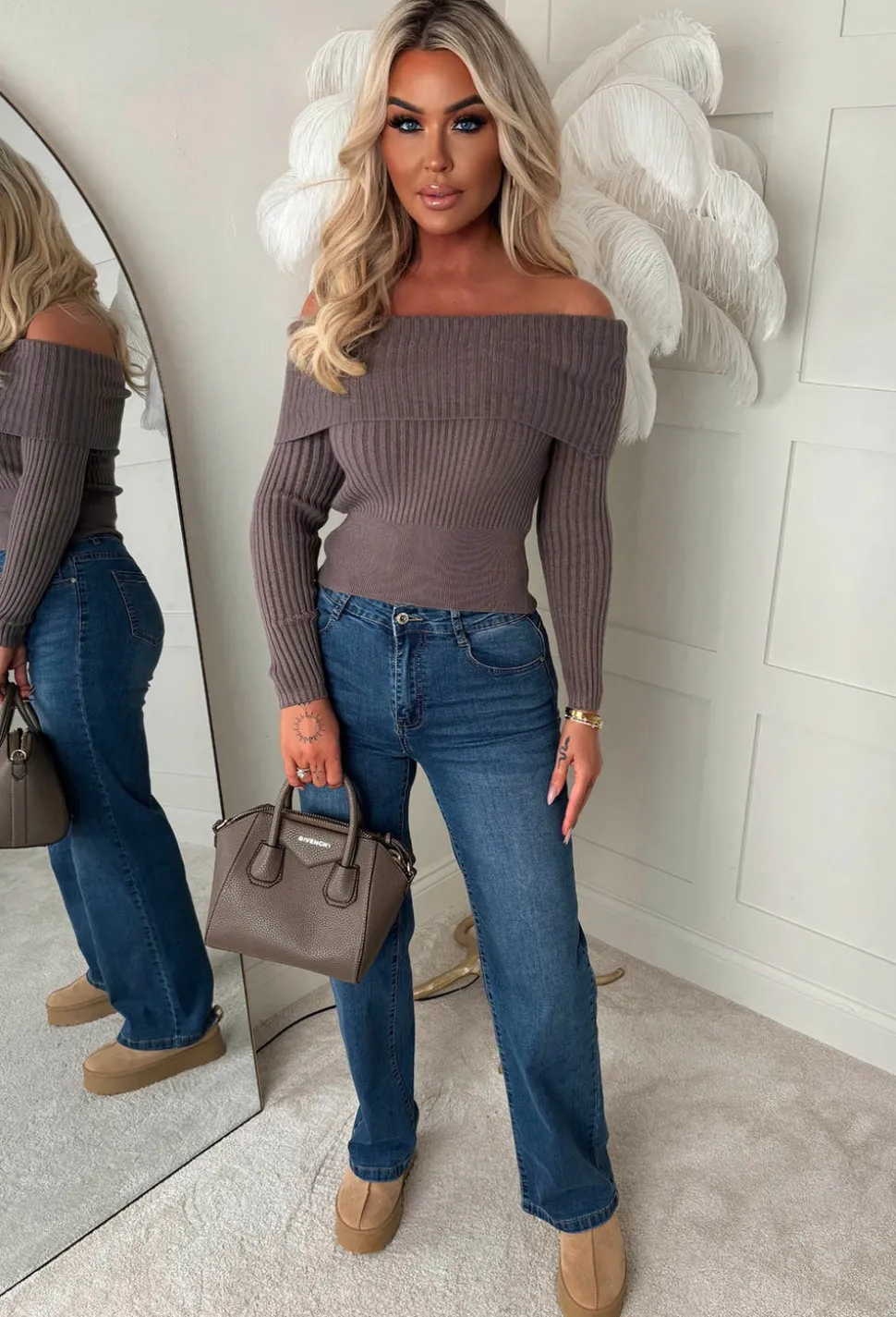 Cosy Amour Beige Bardot Ultra Soft Jumper