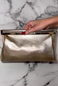 Couture Lifestyle Gold Metal Trim Faux Leather Clutch With Chain Strap