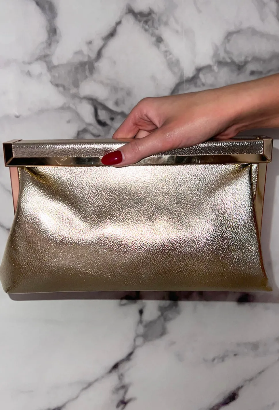Couture Lifestyle Gold Metal Trim Faux Leather Clutch With Chain Strap