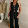 Crimson Crush Black Straight Leg Stretch Trousers