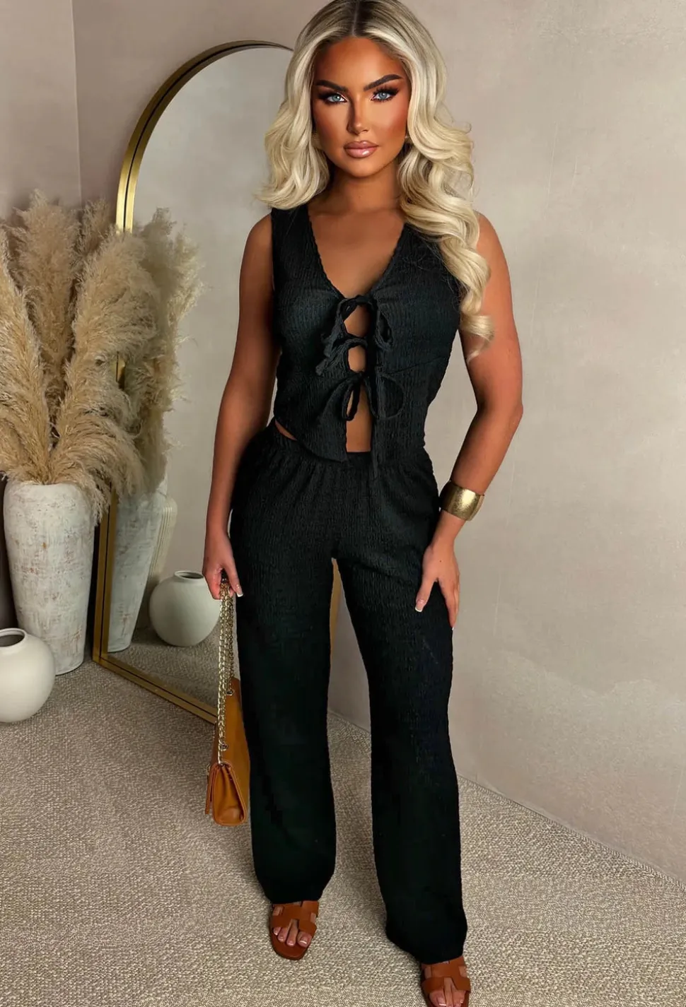 Crimson Crush Black Straight Leg Stretch Trousers
