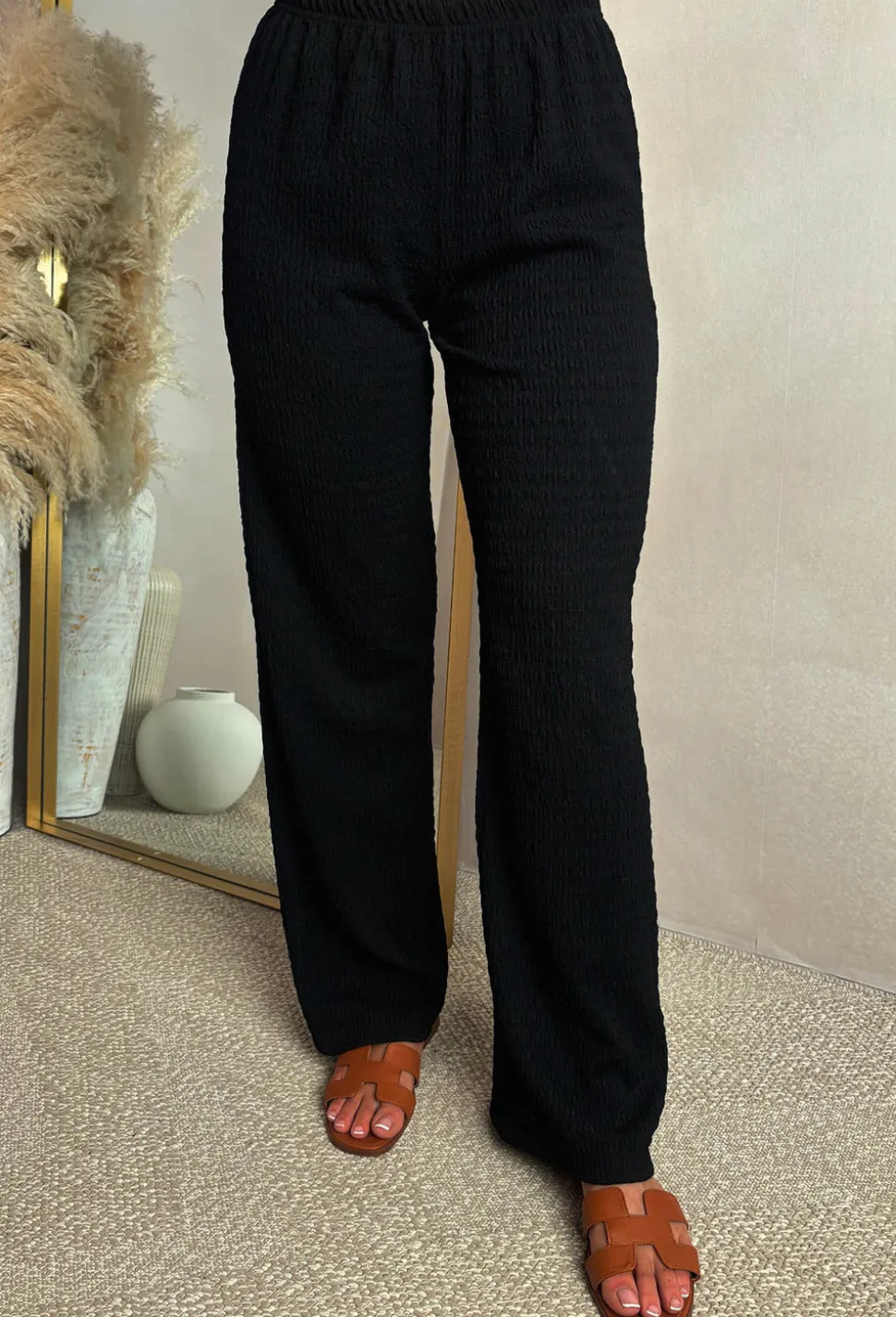 Crimson Crush Black Straight Leg Stretch Trousers