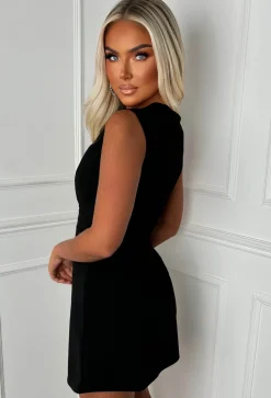 Crystal Black Diamante Bow Front Dress