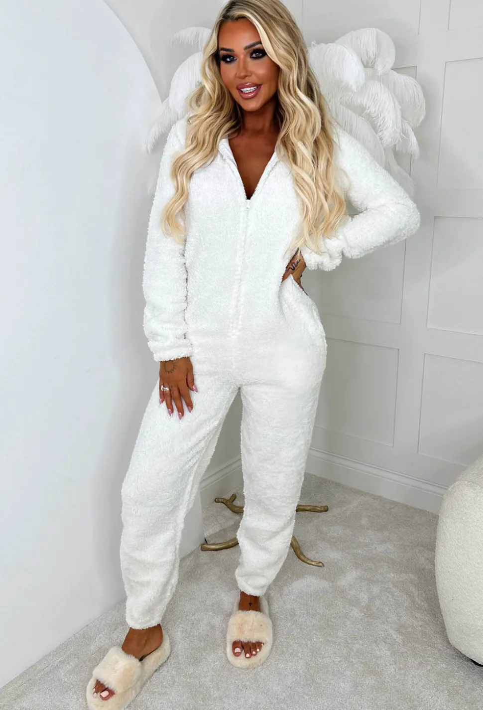 Cute & Cuddly Cream Teddy Bear Hooded Fleece Onesie