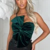 Cute As A Bow Green Bow Front Velvet Bodysuit