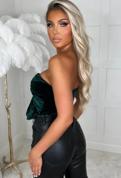 Cute As A Bow Green Bow Front Velvet Bodysuit