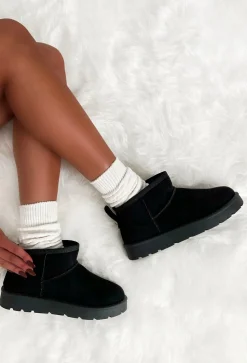 Cute Babe Black Faux Fur Lining Cosy Boots
