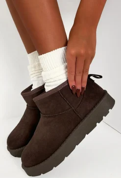 Cute Babe Chocolate Brown Faux Fur Lining Cosy Boots