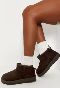 Cute Babe Chocolate Brown Faux Fur Lining Cosy Boots