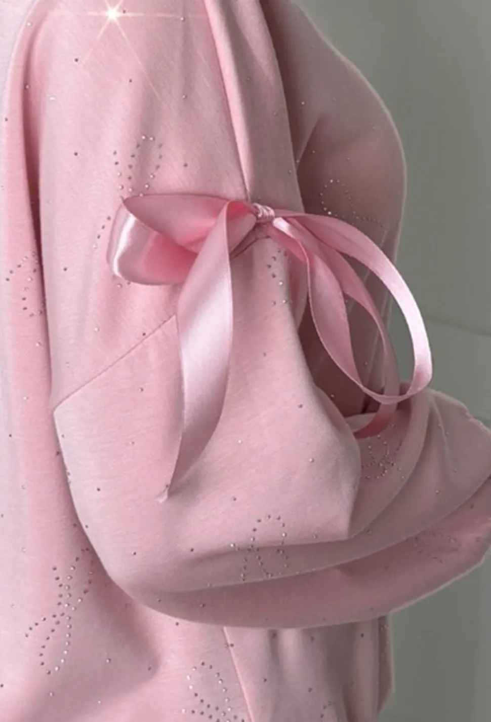 Cute One Light Pink Diamante Bow Sweatshirt