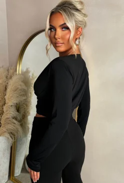 Daring Diva Black Gold Detail Stretch Crop Top