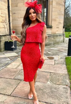 Darling Girl Red One Shoulder Lace Dress