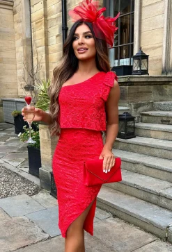 Darling Girl Red One Shoulder Lace Dress