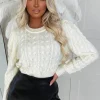 Day Dreams Cream Pearl Embellished Cable Jumper