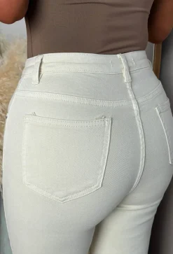 Denim Date Cream Stretch Wide Leg Jeans
