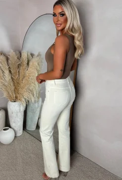 Denim Date Cream Stretch Wide Leg Jeans