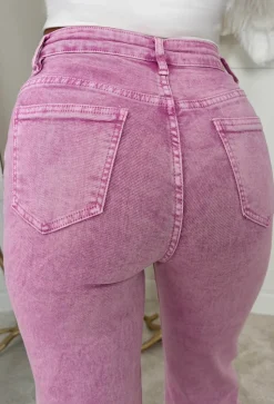 Denim Design Magenta Stretch Wide Leg Washed Jeans