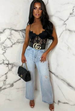 Denim Escape Light Blue Stretch Wide Leg Distressed Jeans