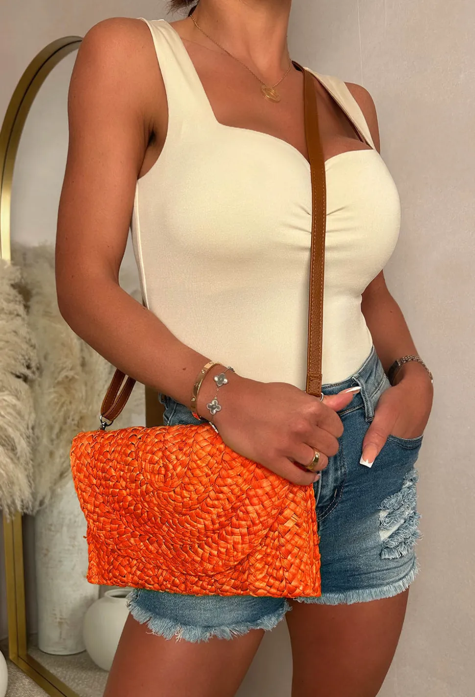 Desert Darling Orange Straw Clutch Bag