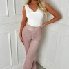 Divine Diva Pink Lurex Stretch Straight Leg Trousers