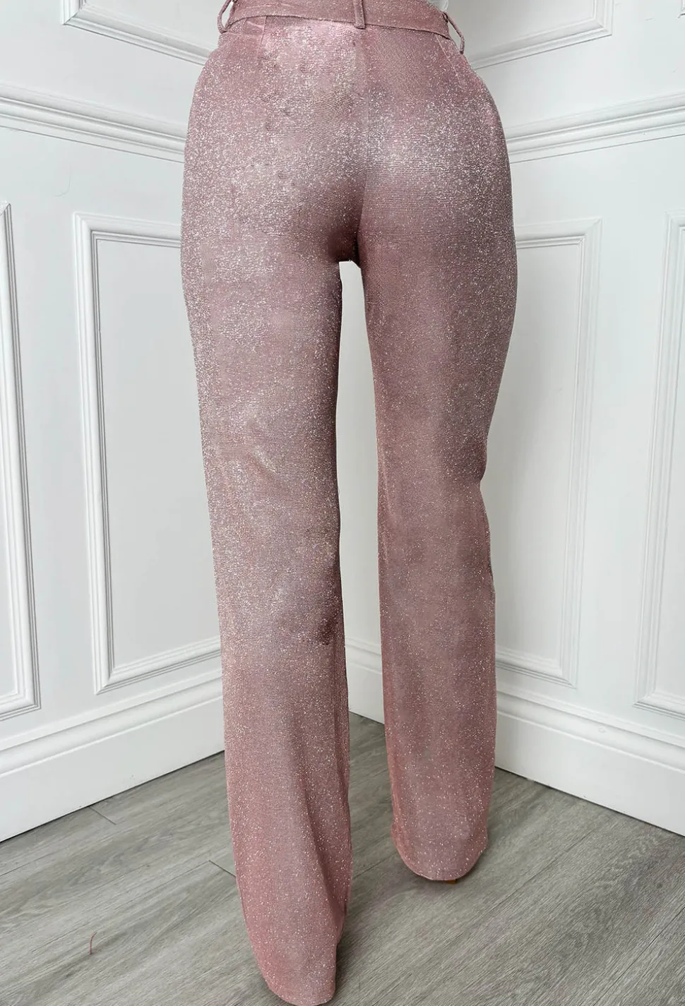 Divine Diva Pink Lurex Stretch Straight Leg Trousers