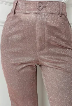 Divine Diva Pink Lurex Stretch Straight Leg Trousers