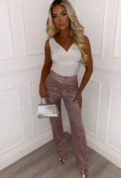 Divine Diva Pink Lurex Stretch Straight Leg Trousers