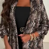 Divine Memory Natural Shawl Neck Ruched Sleeve Snake Print Blazer