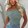 Dixie Green Ruched Shoulder Top