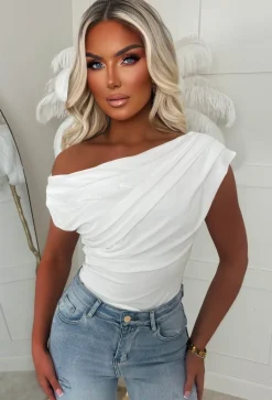 Dixie White Ruched Shoulder Top