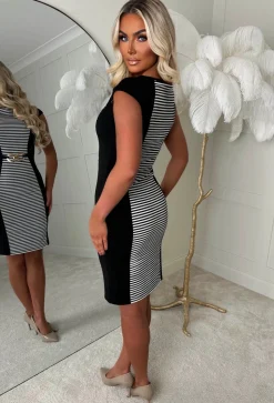 Doll Vibes Black Bodycon Stripe Illusion Dress