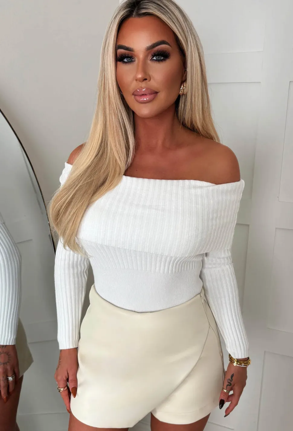 Don't Hold Back Nude Faux Leather Wrap Over Skort