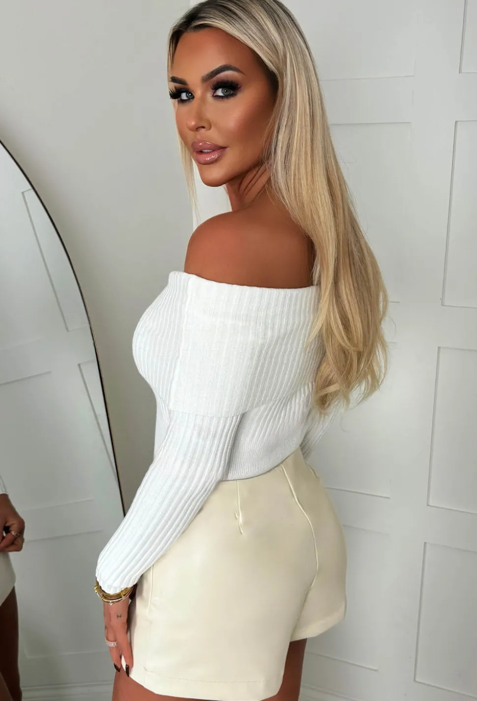 Don't Hold Back Nude Faux Leather Wrap Over Skort