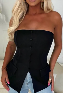 Double Life Black Bandeau Tailored Top