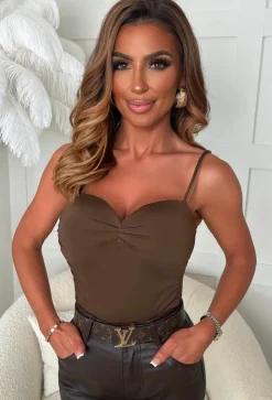 Effortless Style Brown Ruched Stretch Bodysuit