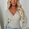 Elsie Beige V-Neck Wrap Jumper